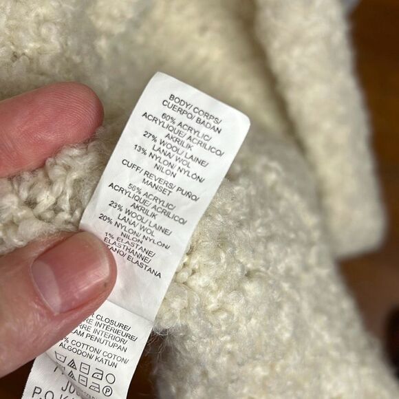 Lucky Brand Finn Ivory Fuzzy Wool Open Long Chunky Knit Cardigan Sweater Size La - Picture 4 of 6